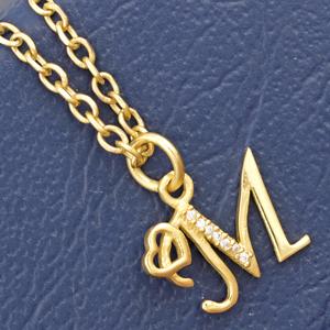 925 Sterling <b>Silver</b> 'M' Initial Pendant Charm with White CZ Gold Plated Women's <b>Necklace</b> - Product Image 4