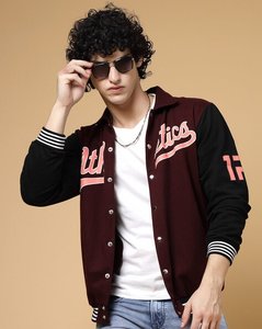Veste universitaire en laine marron et noire à col cubain pour hommes Letterman College Baseball Bomber Varsity Jacket - Product Image 4