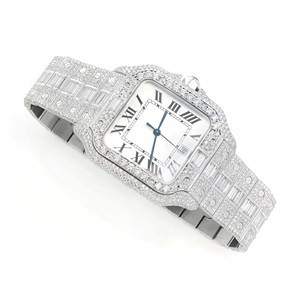Moissanite Diamond Iced Fashion <b>Watch</b> Quartz Movement Stainless Steel Glass Dial - Product Image 3