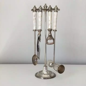 Brass Tools Handle Stand Brass Wooden Base Luxury Bar Ware Tools Set Bar Accessories - Product Image 4