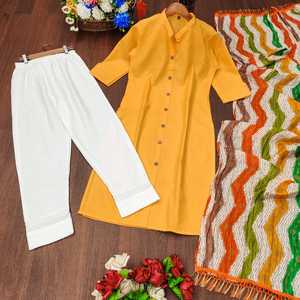 Traje de uso diario de algodón indio Chanderi exportado y fabricado por Indian Company Fancy Kurti y conjunto de pantalón para fiestas - Product Image 6