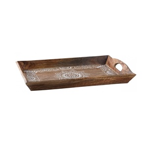 Handcrafted Eco-Friendly Mango Wood Modern Luxury Serving Platter with Brass Handles Christmas Deco Design <b>Nested</b> Serving Tray - Product Image 2