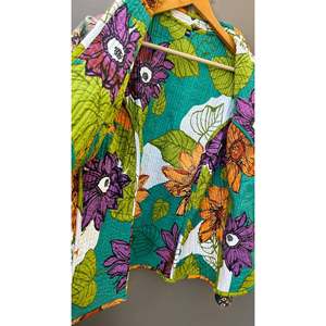 Handmade Reversible Silk Multipatch <b>Jacket</b> for Mom Unique <b>Quilted</b> Cotton Filled Solid <b>Pattern</b> with Custom Logo for Spring - Product Image 2