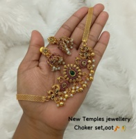 Parure de collier ras-du-cou de temple en alliage plaqué or, de qualité supérieure, ethnique traditionnelle, avec motif floral en zircon, style antique, pour mariage, fiançailles et fête