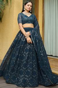 Bleu aqua Georgette Lehenga Choli avec paillettes Party Wear Club Dresses - Product Image 3