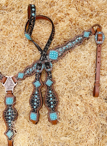 Cabestro de Cuero para Doma Ecuestre con Estampado de Leopardo y Incrustaciones de Turquesa - Product Image 6