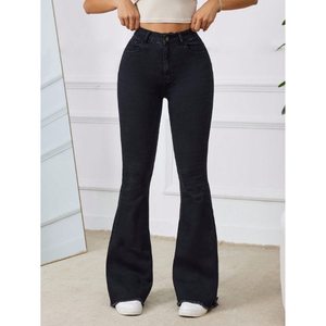 Vaqueros negros de mezclilla estilo vintage, corte bootcut, ajustados, de cintura alta, a la moda, modernos, con dobladillo acampanado, transpirables, ecológicos, talla 26-40 - Product Image 6