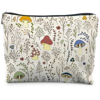 Sac de maquillage vintage coloré motif champignon, trousse de toilette bohème à fermeture éclair, pochette cosmétique florale bleue pour femme, cadeau