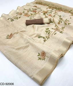 Sari de algodón Chanderi ligero con estampado floral elegante digital para todas las ocasiones - Product Image 3