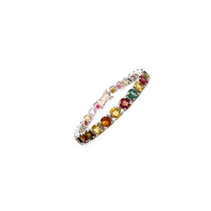 Pulsera de tenis de Plata de Ley 925 hecha a mano, joyería fina con turmalina múltiple, hecha a medida para mujeres, para regalos y fiestas - Product Image 1