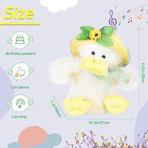 Panier de Pâques dansant chantant jouets jouets de canard ailes battantes secouant le corps, canard musical animal en peluche drôle jouet de Pâques - Product Image 6