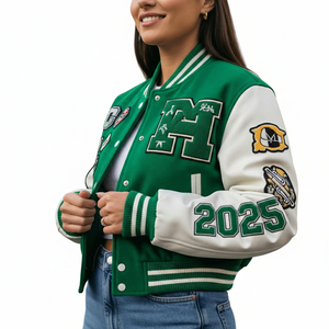 Chaquetas para Hombre, Chaqueta Bomber Varsity Premium con Diseño de Calavera y Corona Bordada, Manga de Cuero, Moda Urbana - Product Image 4