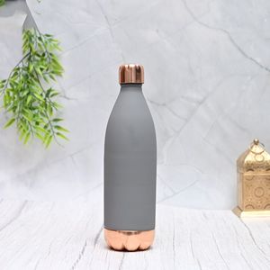 Matte <b>Grey</b> & Copper Water Bottle With Elegant Smooth Finish For Modern Everyday Hydration - Product Image 1