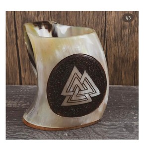 Taza de cuerno vikingo para beber, taza de cuerno de jarra hecha a mano Natural completamente acabada para el hogar y la Oficina en SCI - Product Image 2