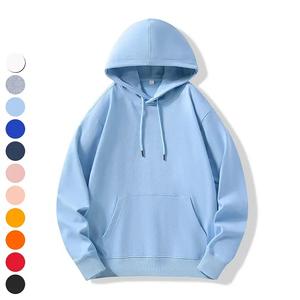 Sudadera con capucha de algodón para hombre, sudadera básica ajustada OEM con logotipo bordado personalizado, bolsillo de canguro y Capucha ajustable - Product Image 1