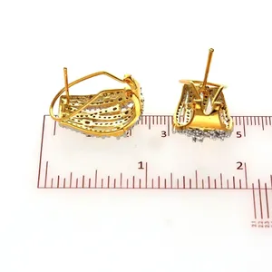 925 Silver Women's Round Cut Moissanite Diamond <b>Hoop</b> Earring <b>Gold</b> Plated Stud Earrings for Hip-hop Style Wedding Engagement Gift - Product Image 2