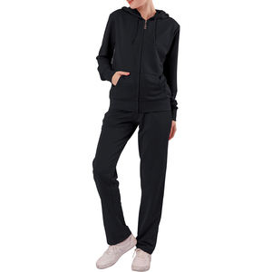 Ensemble d'entraînement deux pièces noir uni pour femme, avec sweat à capuche zippé et pantalon de jogging, respirant, séchage rapide, personnalisable, haute qualité - Product Image 3