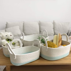 Juego de 4 contenedores de almacenamiento tejidos con cuerda de algodón de diseño bohemio blanco con asas, cestas organizadoras para organización decorativa del hogar - Product Image 3