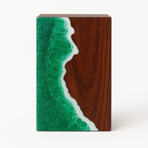 กล่องใส่เถ้ากระดูกทำด้วยมือลายคลื่นทะเลและทำจากไม้ใส่เถ้ากระดูกสำหรับผู้ใหญ่ขี้เถ้า - Product Image 4