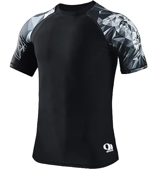 Heren Halve Mouw Rush Guard Stretch Fitness Snelle Droge Korte Mouw Rash Guard Zwemkleding Bewaker Zwarte Gesublimeerde Armen