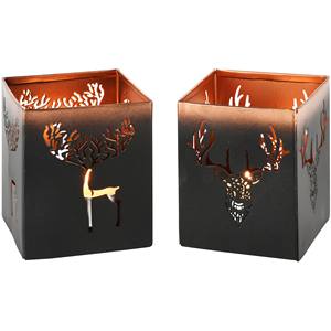 Handmade Iron Deer Etching Design Square-shaped Tealight Holder <b>Metal</b> Votive Candle <b>Bowl</b> for Home Decoration Christmas - Product Image 1