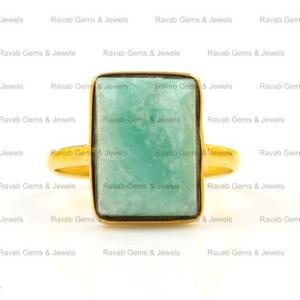 Anillo de aniversario de bodas de plata de ley fina hecho a mano estilo bohemio chapado en oro de 18 quilates 12x16mm amazonita natural fiestas suaves - Product Image 1