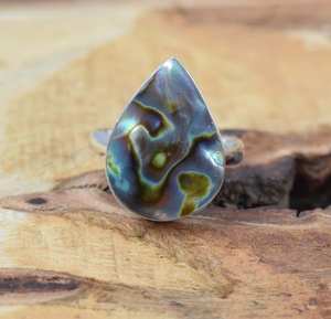 Anillos de plata de ley 925 con concha de abulón y piedra preciosa natural para mujer, regalo para ella - Product Image 1