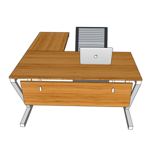 BFVB009-VBamboo 140x150cm L-Shaped <b>Desk</b> with Foldable Iron Legs and Drawer for Home Office or Computer Setup - Product Image 2