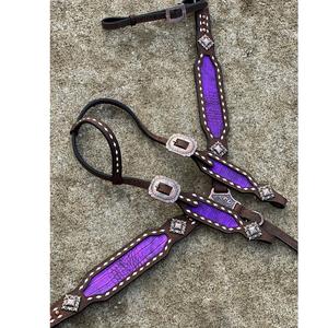 Ensemble de harnais et de collier de poitrail en cuir de crocodile de qualité professionnelle pour spectacle et compétition - Product Image 4