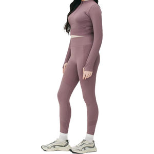 Leggings de yoga extensibles personnalisés grande taille 2024 pour femmes, taille haute, longueur intégrale, côtelés, couleur unie, séchage rapide, taille élastique - Product Image 1