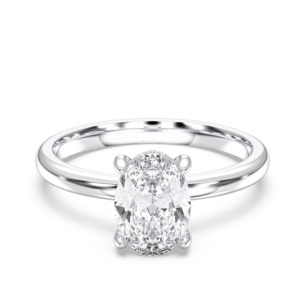 Juego de puntas de diamante de moissanita de 1,88 quilates de corte ovalado y redondo de quilates, anillo de compromiso solitario hecho en platino para mujer - Product Image 1