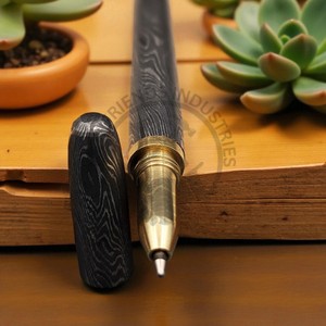 Bolígrafo de bala de acero de Damasco delgado de lujo más vendido forjado a mano con incrustaciones de latón estilo vikingo bolígrafo de venta caliente - Product Image 4