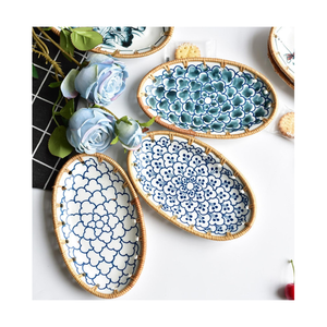 Mother of Pearl Inlay Rattan Tray MOP Shell Inlaid Woven Plate Handcrafted Rattan Serving Tray Decorative <b>Wall</b> Hanging Decor - Product Image 2