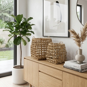 Natural Hand Woven Open Weave Lattice Storage <b>Basket</b> Set <b>Square</b> Tapered Pot Planter Organizer Setup Decor Pure Art Design - Product Image 6