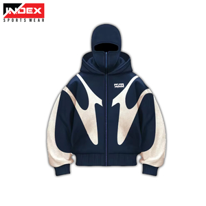 Nouvel arrivage de sweat à capuche vintage à fermeture éclair pour hommes, épaules tombantes, basiques à capuche, col avec logo personnalisé, masque à capuche 2025 - Product Image 6