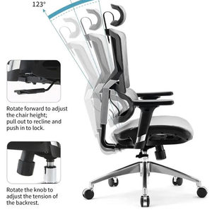 Chaise ergonomique haut de gamme en chrome avec dossier haut, assise en mousse et tissu réglable en hauteur, appui-tête réglable, design pliable - Product Image 6