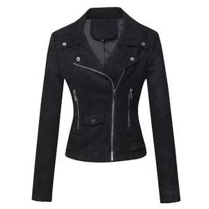 2025 nuevo Otoño Invierno mujer Motor Biker chaquetas de cuero de gamuza suave mujer Casual corto mate Streetwear abrigos ropa 2025 - Product Image 4