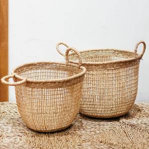 Panier de rangement tissé à la main avec deux poignées, organisateur élégant pour la lessive, les jouets, les plantes, le salon, la décoration de la maison - Product Image 3