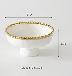 Tazón de metal medio con cuentas de oro blanco ecológico hecho a mano para fiestas - Product Image 1