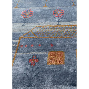 Alfombra Manchaha Azul de Lana y Seda de Bambú Anudada a Mano, 10 mm de Grosor, Patrón Geométrico Abstracto para el Hogar, Pasillo, Modelo Rectangular-Les-2599 - Product Image 3