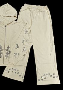 Personnalisé Strass Zip up Baggy Hoodies et pantalons de survêtement Jogger Deux pièces Dtg Imprimer Sweat Suit Vintage Acid Wash Hommes Survêtements - Product Image 4