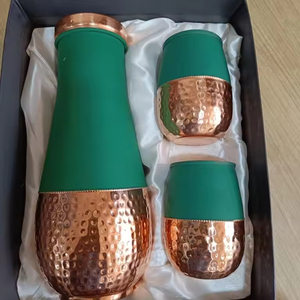 Trendy New Elegant Marteled Design Bouteille d'eau en cuivre Bouteille ayurvédique de 1000ml en cuivre pur avec verre - Product Image 2