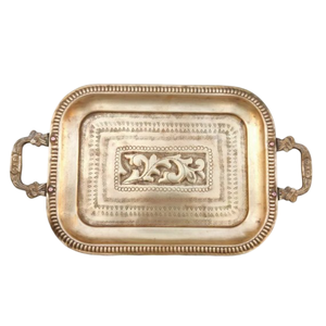 Acabado antiguo con asa Bandeja de hoja de metal decorativa Forma rectangular con asa para servir en hoteles y restaurantes - Product Image 4