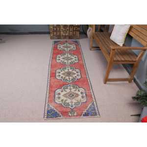 พรมวินเทจตุรกี ขนาด 2.2x7.9 ฟุต (68x241 ซม.) พรมขนสัตว์สีแดง - Product Image 3