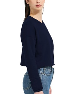 เสื้อสเวตเตอร์คอตตอนผ้าฟลีซสำหรับผู้หญิงเสื้อครอปแขนยาวผ้าคอตตอนผ้าขนแกะสีฟ้ากรมท่าเสื้อคอกลมพิมพ์โลโก้ตามสั่งแบบ2025 - Product Image 2