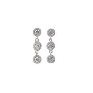 Haute Qualité 0.24Ct Petit Diamant Lunette Ensemble 14k Or Blanc 3 Pierre Boucles D'oreilles Conception Minimaliste Bijoux Personnalisés - Product Image 1