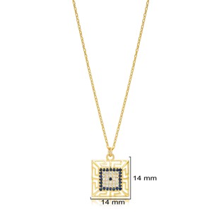 Collier avec pendentif en forme géométrique carrée œil turc à motif grec, bijoux faits à la main en Turquie, vente en gros, pendentif en argent sterling 925 - Product Image 3
