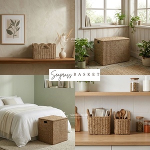 Natural Seagrass Woven <b>Basket</b>, Rustic Nodular Weave <b>Storage</b> <b>Baskets</b> Space Saving Nesting for Home Organization - Product Image 6