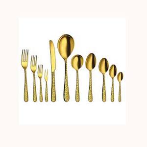 Poignée design martelée Ensemble de couverts en acier inoxydable nickelé doré Passe au lave-vaisselle et aux aliments - Product Image 1