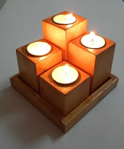 Bougeoir en bois naturel de qualité solide pour mariage, fête, Noël, idées de décoration pour les fêtes de Noël - Product Image 4